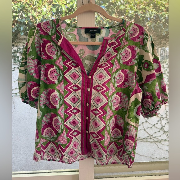 Karen Kane Tops - Karen Kane Vibrant Floral Puff Sleeve 100% Cotton Spring Boho Size Small Top